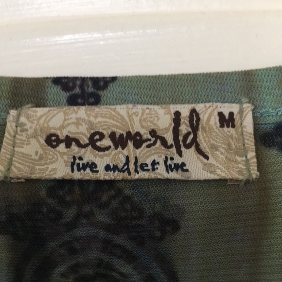 One World embellished top. Beautiful blues and green. Sz M Excellent condition. - Picture 5 of 5